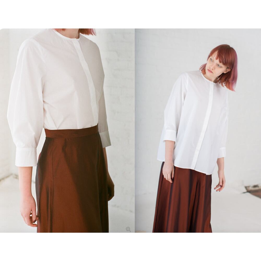 Samuji Sina White Button-Down Blouse Shirt Top Cotton 3/4 Sleeve Round Neck 34